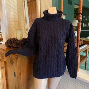 Woolrich Navy Blue Chunky Cable Knit Sweater, Size Medium